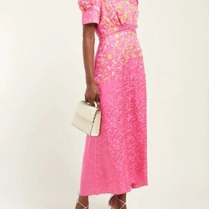 SALONI | Bianca Embroidered Silk Dress in Pink - WORN ONCE
